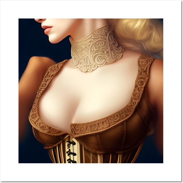 Beautiful Fantasy Blonde Steampunk Corset Artwork Wall Art by PrancingPeekees